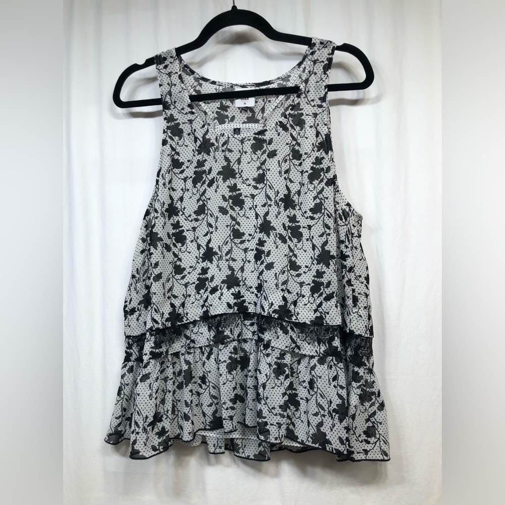 Cabi Everything Top Sleeveless Tank Black White Dotted Bouquet 5907 Medium